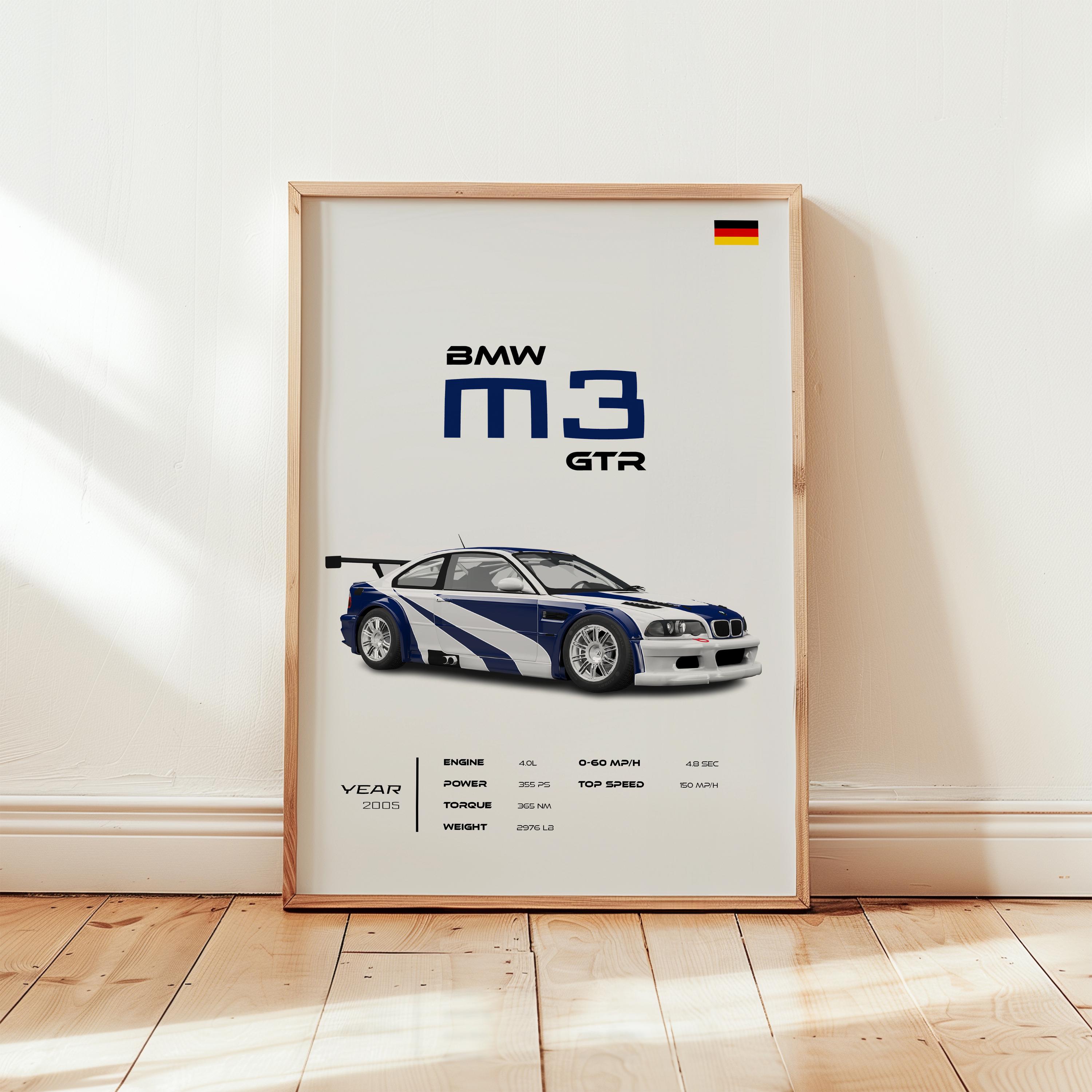 BMW M3 GTRポスター、レーシングレジェンドウォールアート、ニード