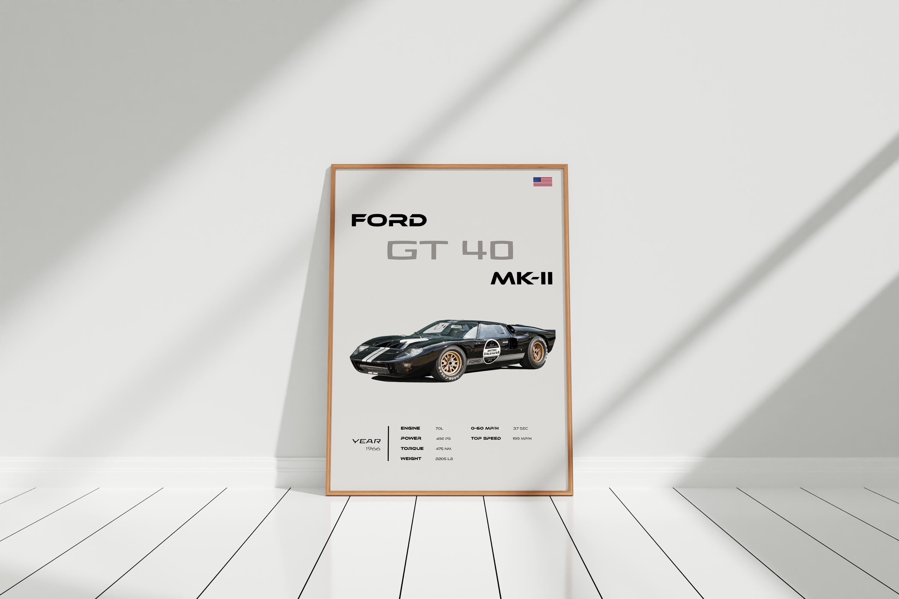 Ford GT40 MKII Poster, 1966 Le Mans Race Car Art, Vintage Muscle Car ...