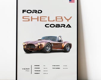 Ford Shelby Cobra Poster - Classic American Muscle Car- Iconic Roadster Wall Art - Garage Wall Decor - Boyfriend Gift