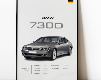 Póster del BMW 730d / Arte mural de coches de lujo alemanes