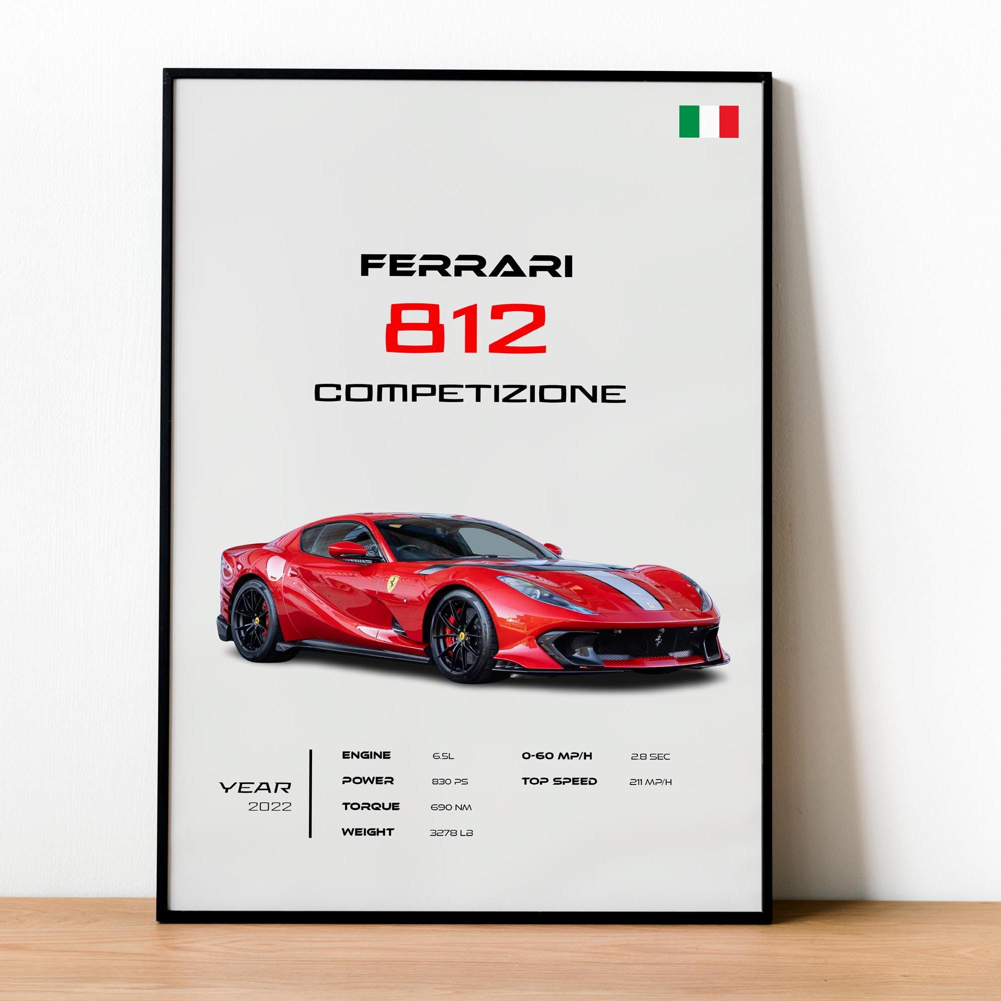 Ferrari 812 Competizione Poster, Red Supercar Automotive Art - Etsy