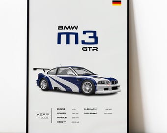 BMW M3 GTR Poster, Racing Legend Wall Art, Need for Speed Dream Car