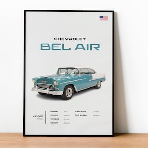 Chevrolet Bel Air Poster, Classic Car Print, Retro American Car Wall Art, Vintage Auto Decor