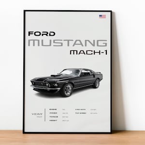 Ford Mustang Mach 1 Poster - Classic American Muscle Car Art - Vintage Wall Decor - Car Enthusiast Gift