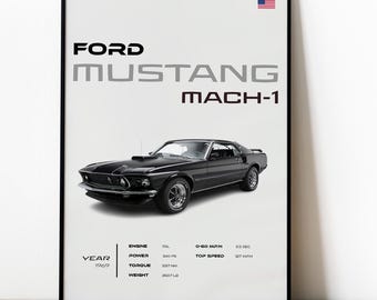 Ford Mustang Mach 1 Poster - Classic American Muscle Car Art - Vintage Wall Decor - Car Enthusiast Gift