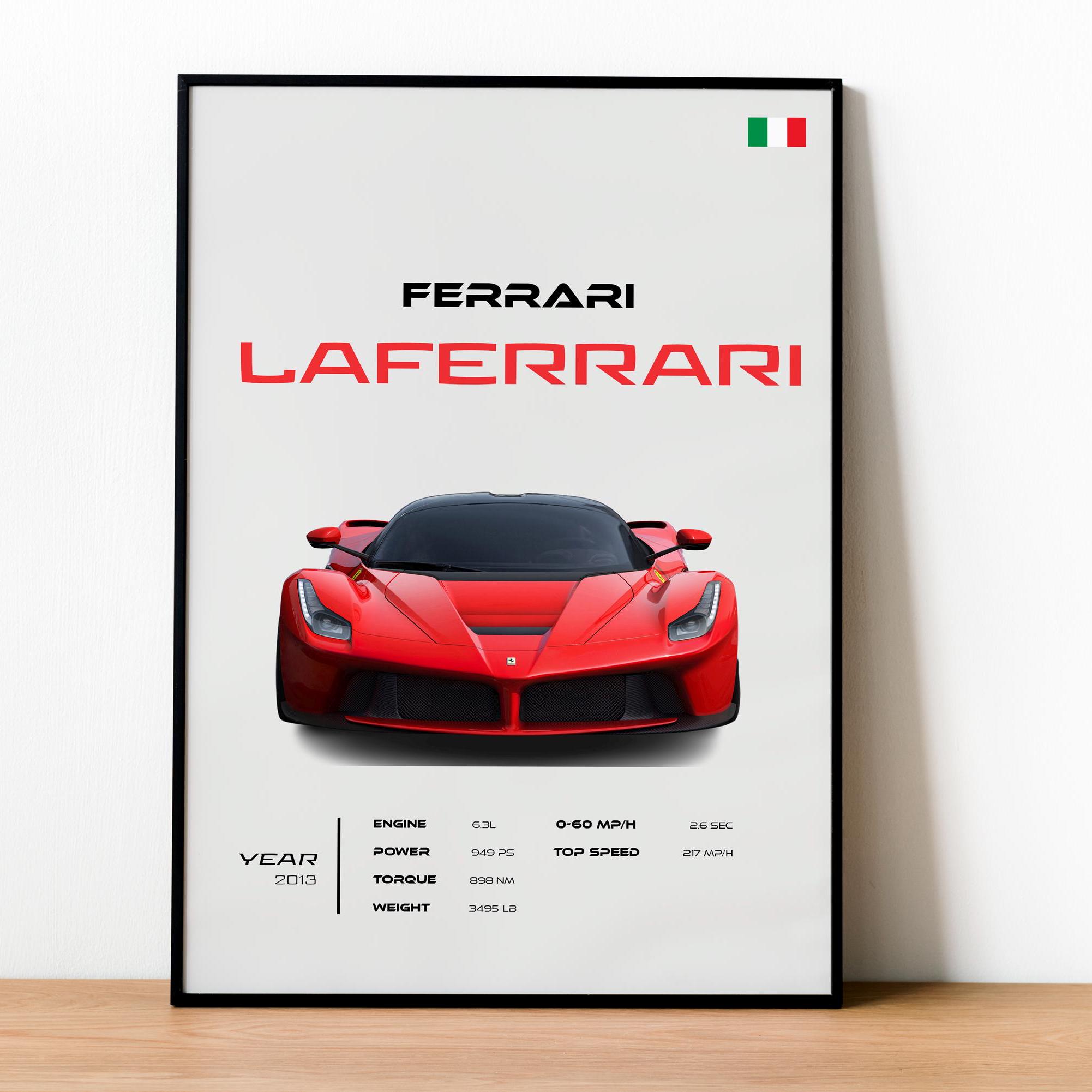 Ferrari Laferrari Poster, Italian Hypercar Wall Art, Luxury Car