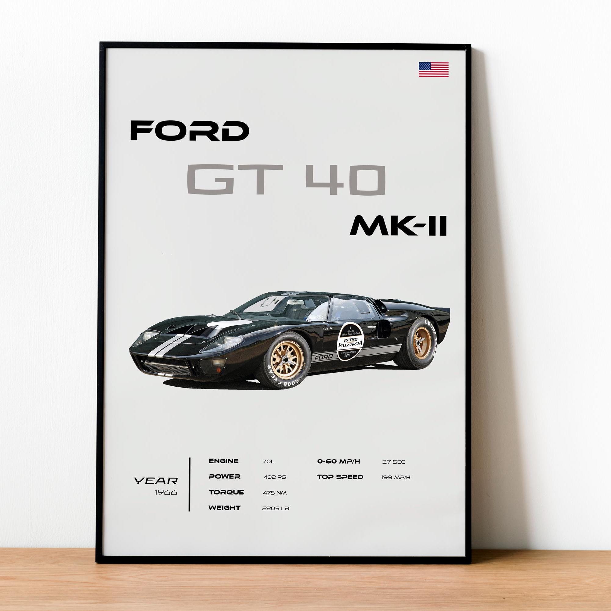 Ford GT40 MKII Poster, 1966 Le Mans Race Car Art, Vintage Muscle Car ...