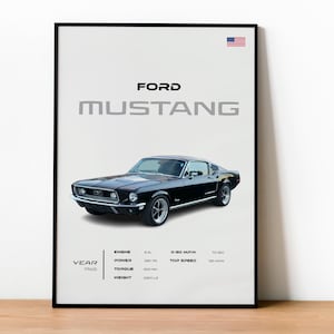 Póster del Ford Mustang - Arte mural de un muscle car clásico - Decoración vintage para entusiastas del motor - Regalo perfecto para los amantes de los coches