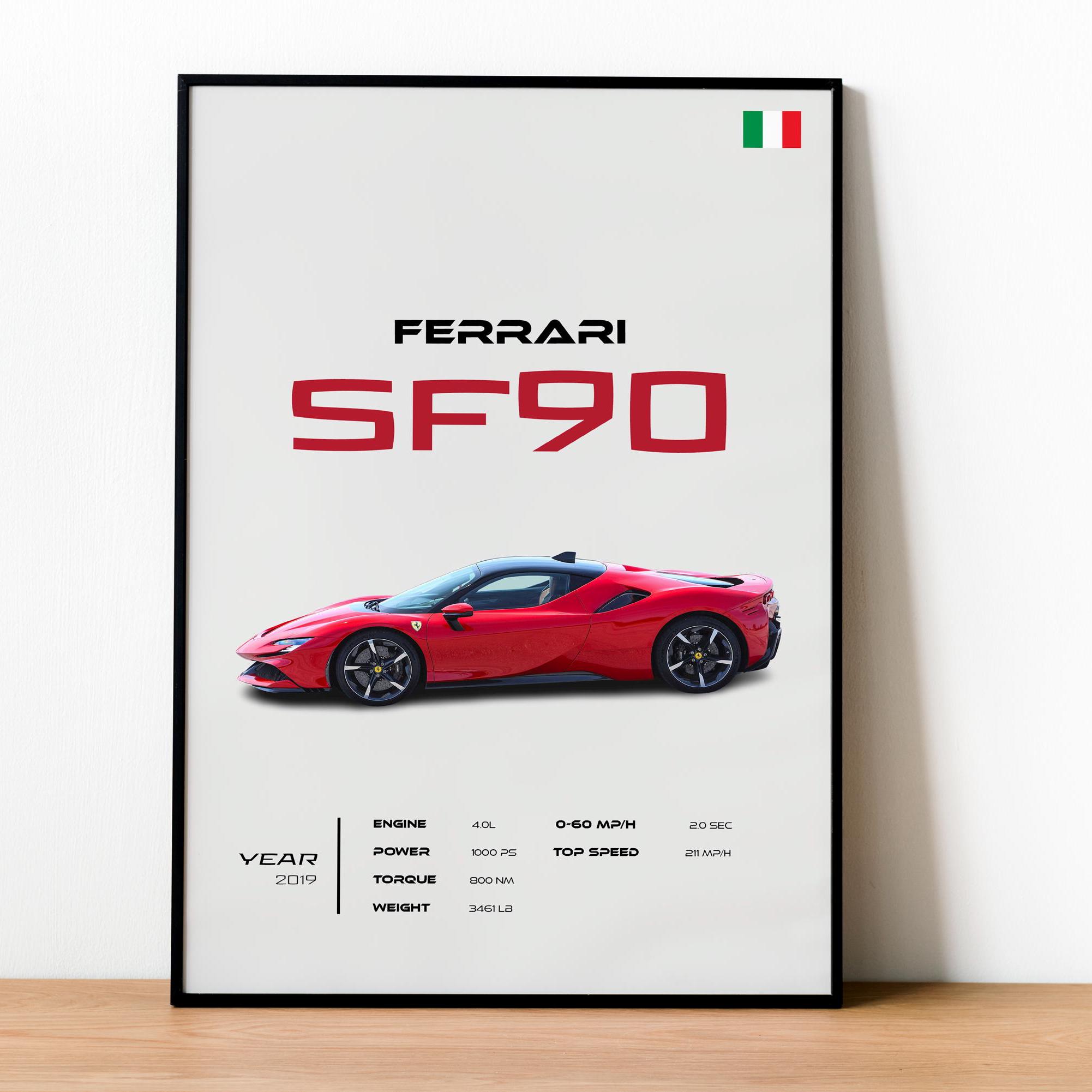 Ferrari SF90 Stradale Hypercar Poster: Italian Automotive Art