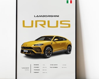 Lamborghini Urus Poster, Luxury SUV Car Art, Italian Design, Garage Wall Decor