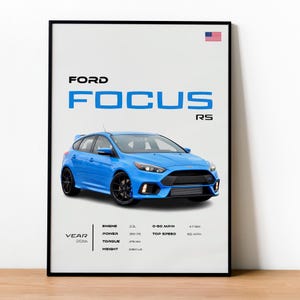 Ford Focus RS Poster - Performance Car Wall Art Decor - Garage Wall Decor - Fine Art Print - Car Lovers Gift
