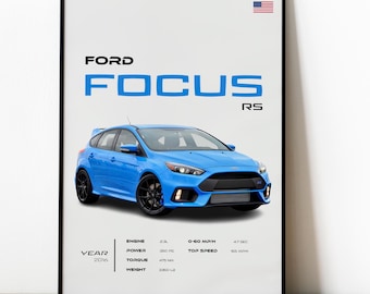 Ford Focus RS Poster - Performance Car Wall Art Decor - Garage Wall Decor - Fine Art Print - Car Lovers Gift
