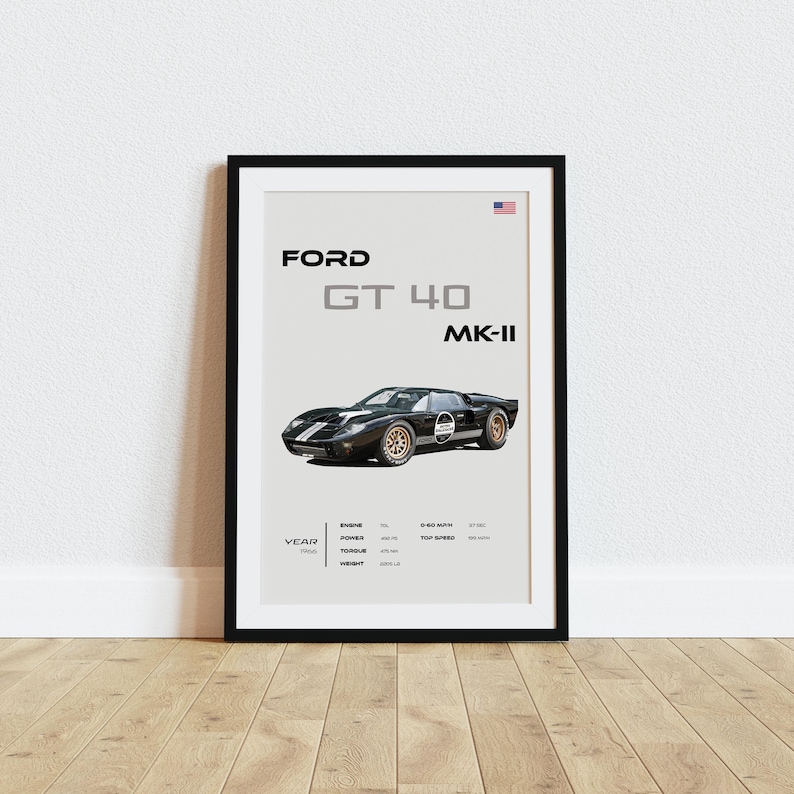 Ford GT40 MKII Poster, 1966 Le Mans Race Car Art, Vintage Muscle Car ...