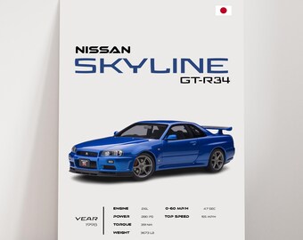 Nissan Skyline GT-R R34 Poster, JDM Car Art, Boys Room Decor - Etsy