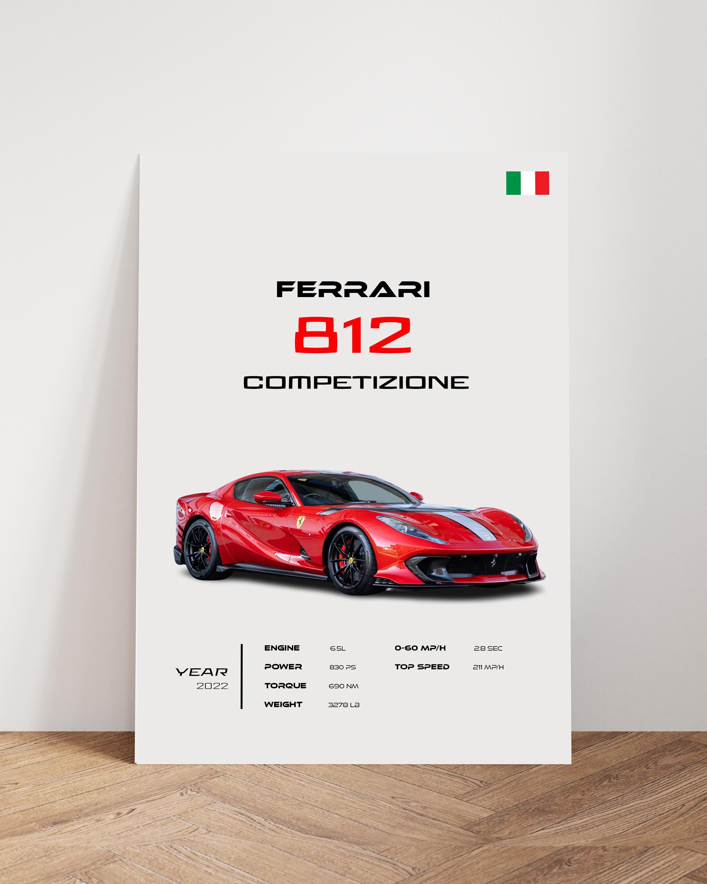Ferrari 812 Competizione Poster, Red Supercar Automotive Art - Etsy
