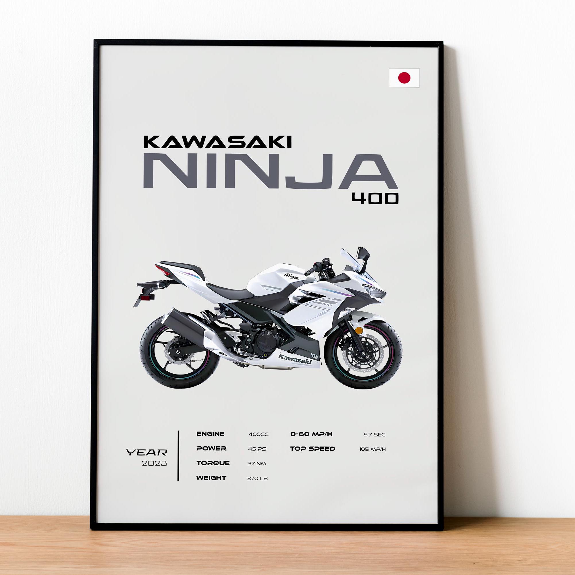 Kawasaki Ninja 400 Poster, Japanese Sportbike Wall Art, Motorcycle