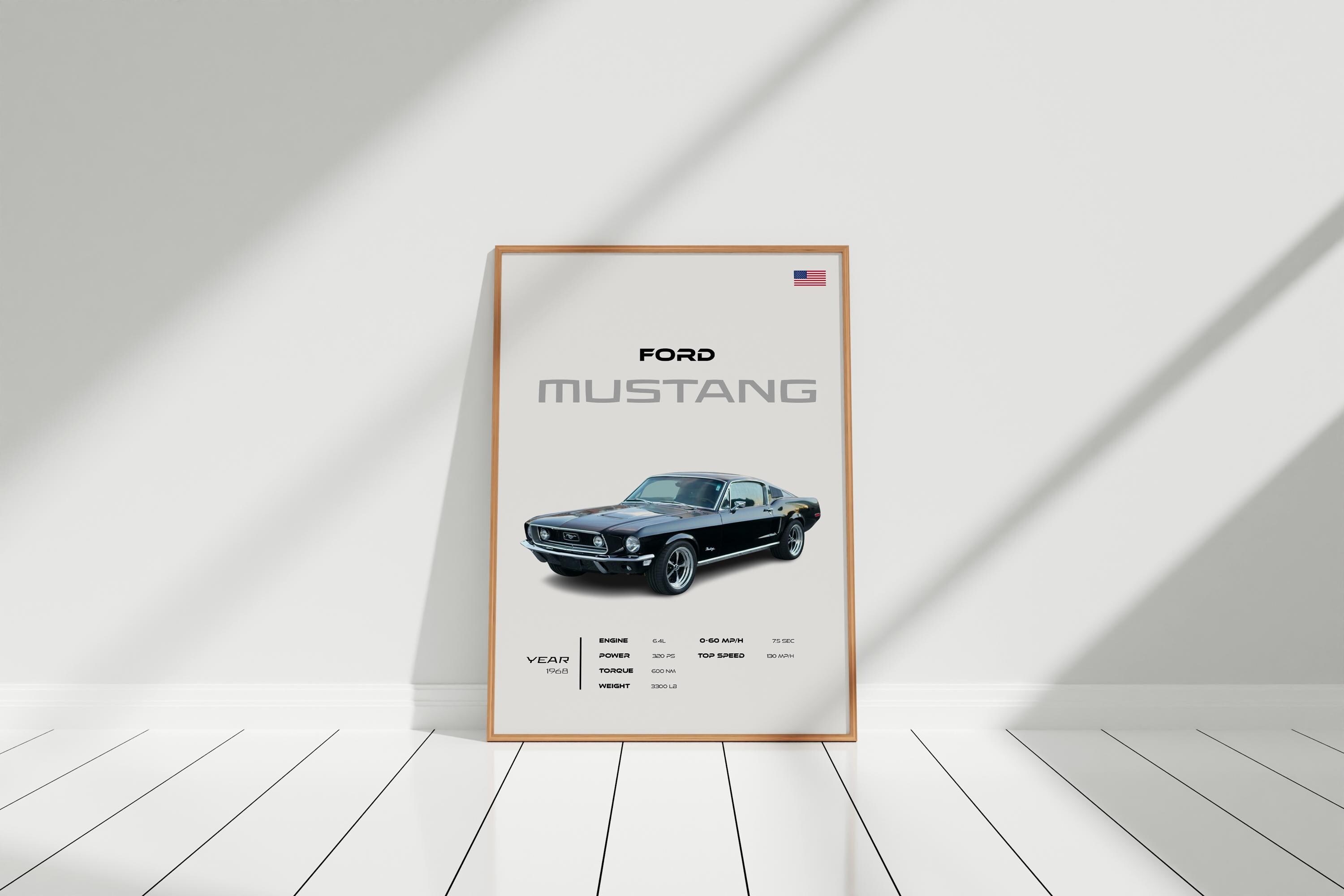 1968 Ford Mustang Poster, Classic Muscle Car Wall Art, Vintage