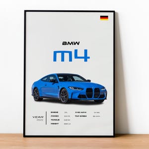 BMW M4 Poster - German Performance Coupe Wall Art - BMW Motorsport Collectible Decor - Home Office Wall Print - Unique Car Gift