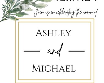 May include: Wedding invitation with a green and white floral design. The invitation reads "12.07.24 Join us in celebrating the union of Ashley and Michael 3:00 in the afternoon THE VENUE LOCATION MEMPHIS TN reception to follow"