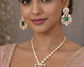 Kundan Necklace Set | Gold Finish, CZ Accents