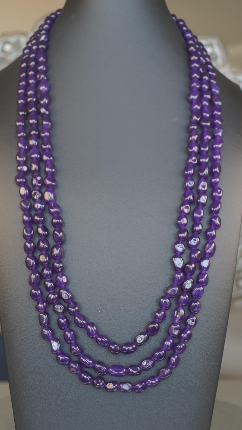 Handcrafted Three-layer Purple Oval Bead Statement Necklace - Etsy Canada