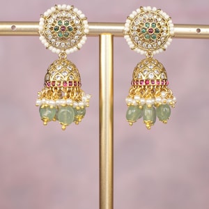 Kundan Kempu Jhumkha Earrings | Antique Gold Temple Jewelry
