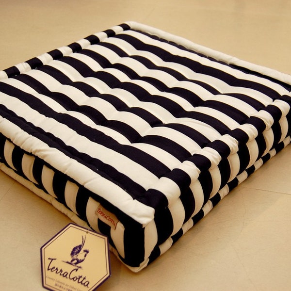 Set of two floor cushion deep blue and white stripe (ANNA)