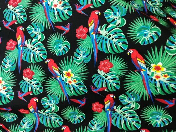 Quilt Cotton Fabric tropical monstera leaf Parrot Navy Blue | Etsy