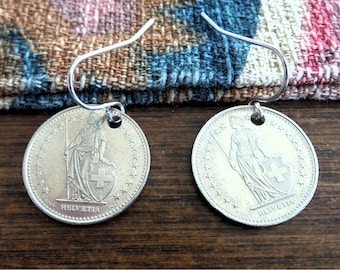 Switzerland Swiss 1/2 Franc Coin Earrings