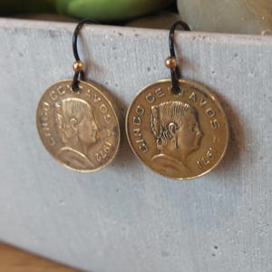 Vintage Mexican/Mexico Cinco Centavos Coin Earrings on Black Ear Wires