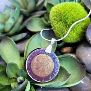 Italy 1987 500 Lire Coin on 20&quot; Silver Snake Chain Necklace