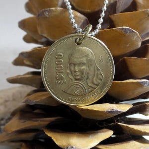 1989 Mexico Mexican 1000 Pesos Bronze Coin on 24&quot; Steel Ball Chain