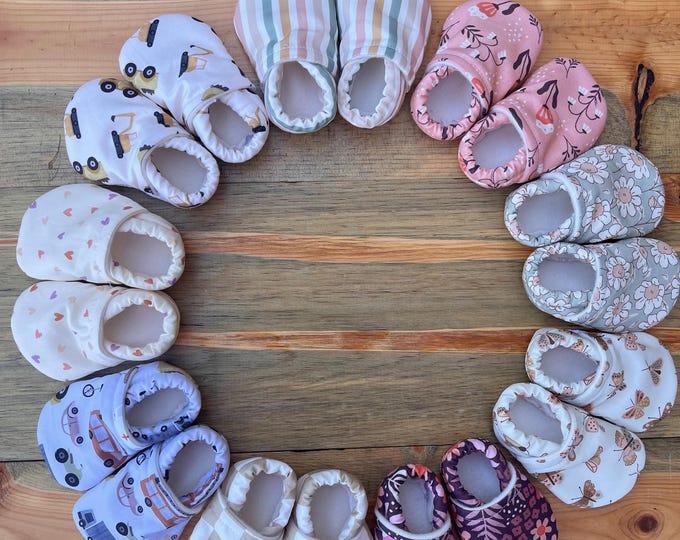 Handmade Baby Shoes | Soft Cotton Baby Booties | Grippy Soles | Choose Your Print & Size | Baby Shower Gift