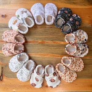 Handmade Baby Shoes – Soft Cotton Baby Booties with Grippy Soles – Choose Print & Size – Baby Shower Gift