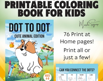 Dot to Dot Animal Activity Book - 76 Pages, Ages 4-8 (Digital Download)