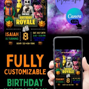 Faire-part d'anniversaire jeu fort - modèle de toile modifiable - téléchargement numérique instantané - invitation fête d'enfants - fête d'anniversaire - carte de jeu vidéo