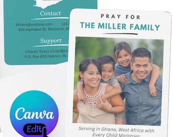 Missionary Prayer Card Template, Completely customizable, editable, digital, Canva, 4 x 6 (size can be edited)