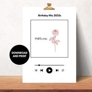 Ancora iconico - Biglietto di auguri di compleanno stampabile | Ispirato al lettore musicale | Design moderno a forma di rosa | Download digitale. Biglietto di auguri di compleanno divertente stampabile, piegato 5x7