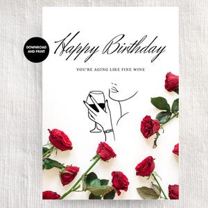 Snarky Birthday Card for Wife – wine design – Art − Printable 5x7" – Humorous Gift for Her, wife, partner, Digital Download