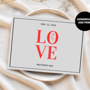 Tarjeta del Día de la Madre – Descarga digital instantánea – Imprimible 7x5 – Diseño minimalista simple de LOVE art