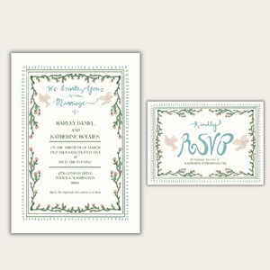 Bearbeitbares Vintage Hochzeitseinladung & Antwortkarte • Handgezeichnete Vorlage • Druckbares Blumenhochzeitseinladungs-Set • Sofortiger Download für Paare