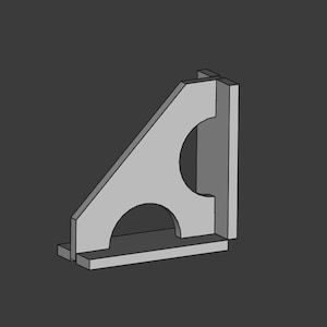 May include: A grey metal corner brace with two cutouts. The brace is designed to be used for woodworking projects.