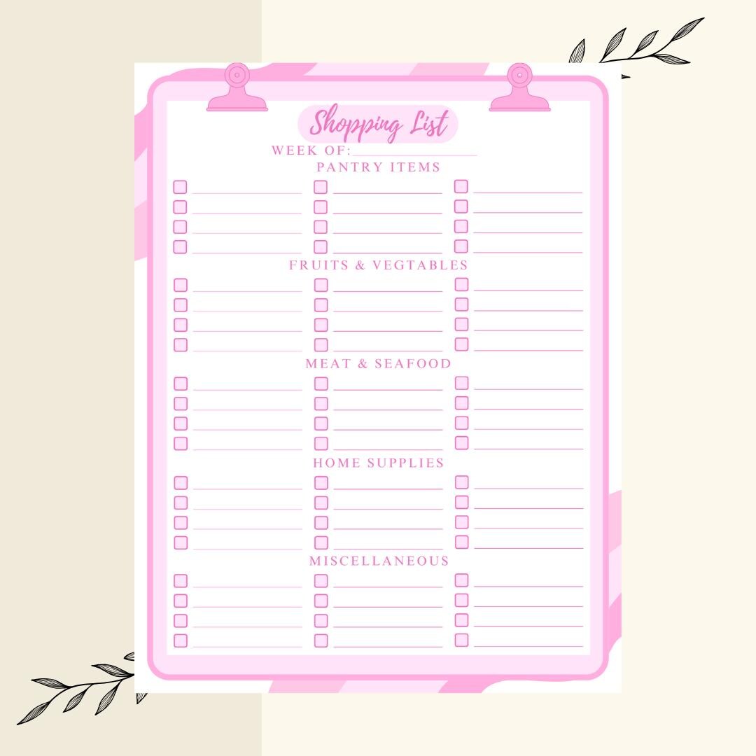 Keeping Track List.pdf Shopping List Journal Keeping Track Printable List Classic Pink Cute ...