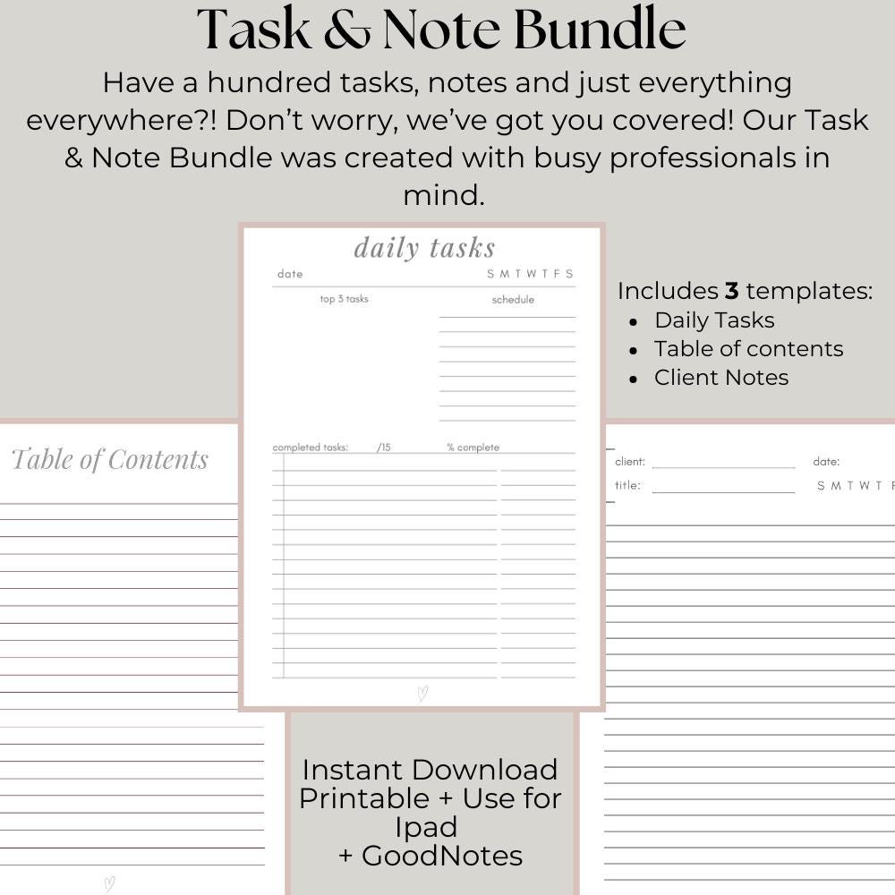 Task Note Bundle Templates With Client Notes, Productivity Planner ...