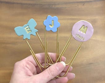 Personalized Initial Charm Bookmark Jumbo Paperclip, Custom Planner Charm Page Holder, Small Gifts That Fit In a Card, Bible Bookmark