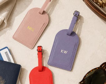 Personalized Vegan Leather Luggage Tag - Engrave Initials - Bridal Shower Party, Wedding Favor and Gift
