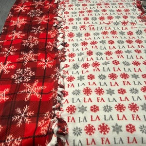 winter themed tied blanket