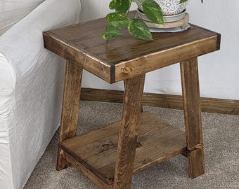 End table solid wood, rustic a frame table