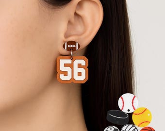 Custom Team Sports Earrings | Custom Sports Earrings | Personalized Jersey Number & Sport Ball Dangle | Team Color | Game Day Jewelry