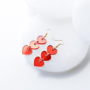 Red Mirror Acrylic Heart Earrings | Lightweight Valentine’s Earrings | Bold Statement Jewelry | Handmade Gift for Her